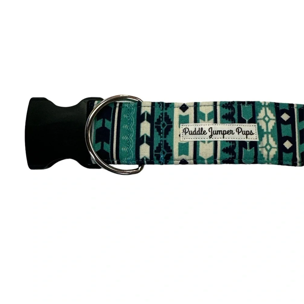 Puddle Jumper Pups Aztec Teal Green Print Collar Large Dog NWOT
